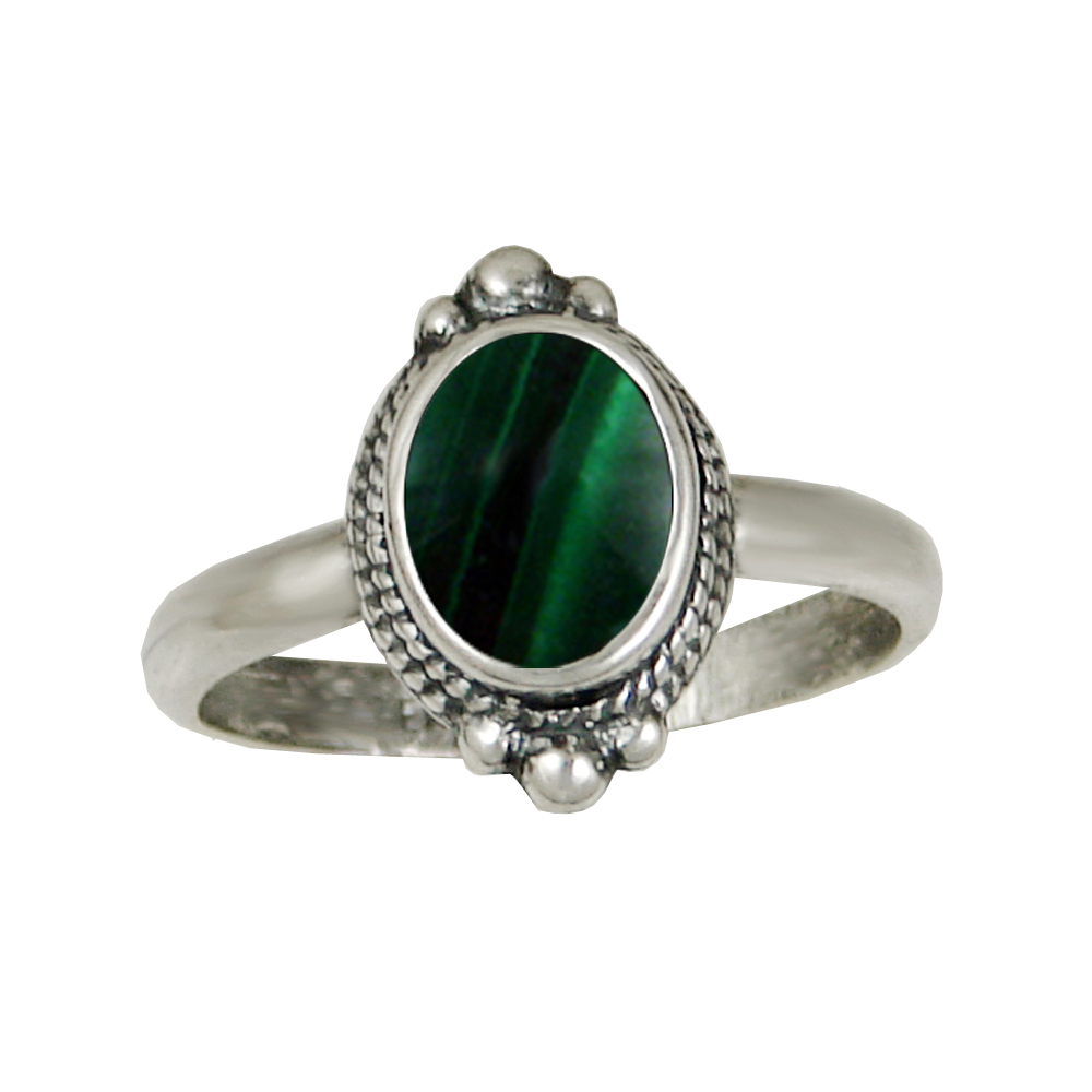 Sterling Silver Gemstone Ring With Malachite Size 5